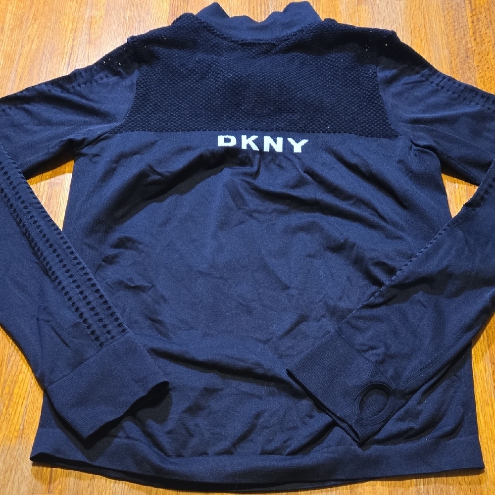 DKNY Women Small Black Thumb Hole Long Sleeve Quarter Zip Compression Pullover - Picture 9 of 10